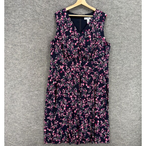 Wisp Dress Women 18W Plus Blue Floral Shift Midi V-Neck Zipper Sleeveless Lined - Picture 1 of 7